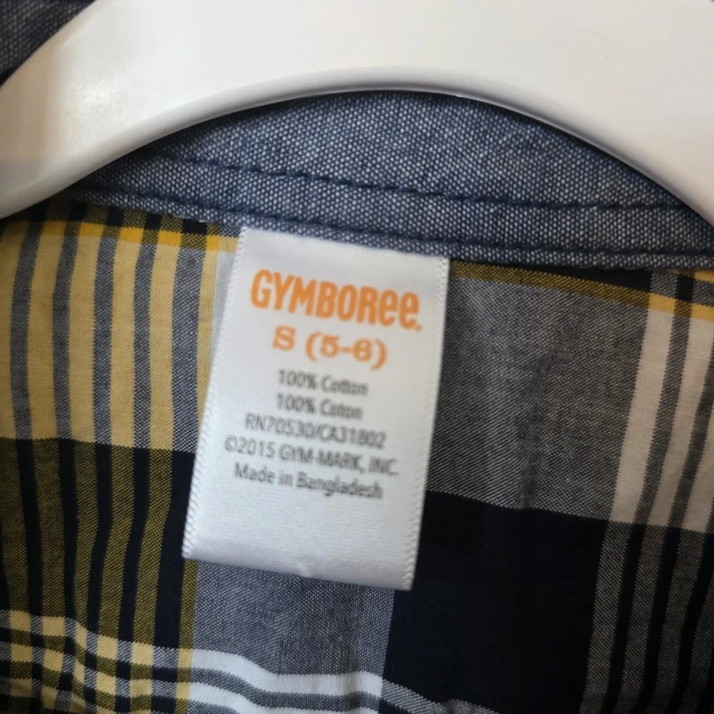 Gymboree Shirts Boy's Size Small (5-6) Navy White‎ Check Plaid Flannel Lot of 2